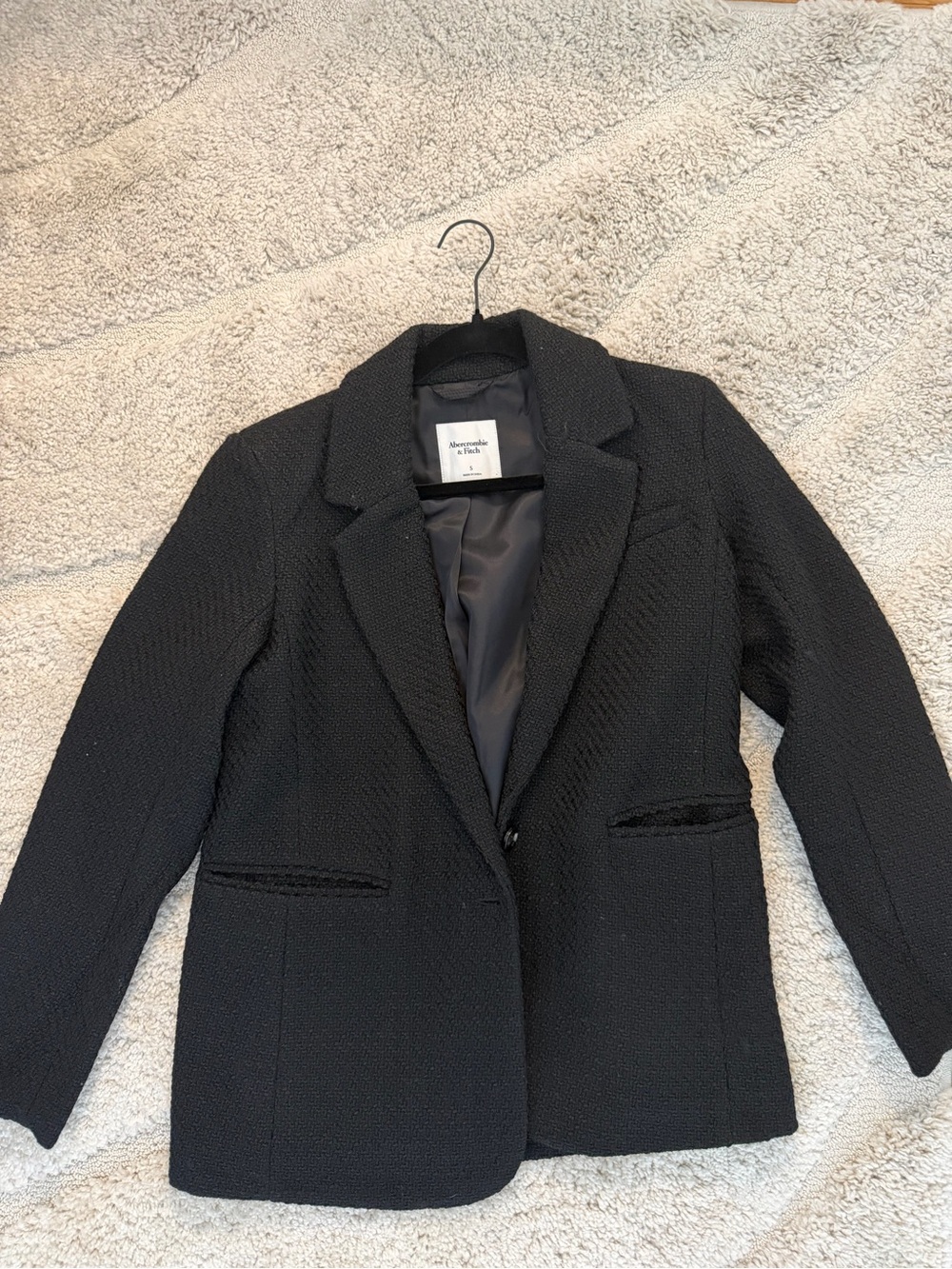 Abercrombie & Fitch Black Textured Single-Button Blazer Jacket